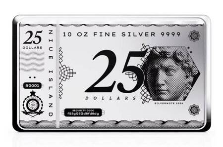 Srebrna Sztabko-Moneta Niue: Silver Note Coinbar 10 uncji NOWOŚĆ