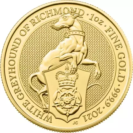 Złota Moneta Bestie Królowej: Biały Chart z Richmond 1 uncja 